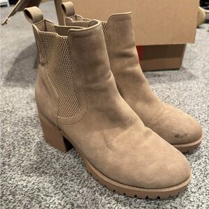 MIA Taupe Suede Chelsea Lug Heel Booties
